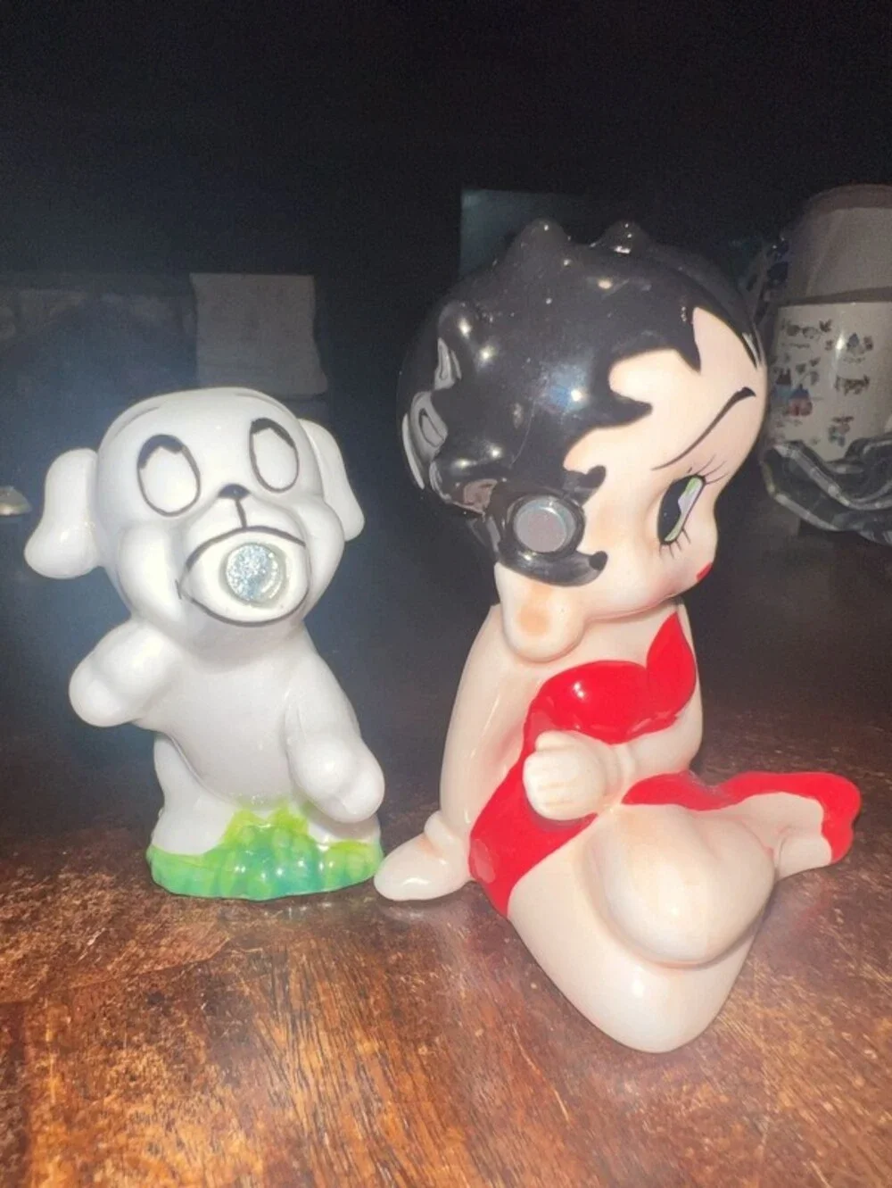 Vintage Betty Boop and Pudgy Kissing Ceramic Salt and Pepper Shaker Set